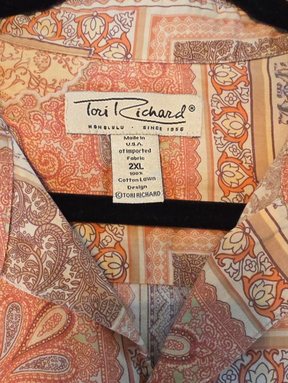 Tori Richard Honolulu Paisley Button-Up 100% Cotton Lawn Casual Shirt 2XL - Picture 3 of 8